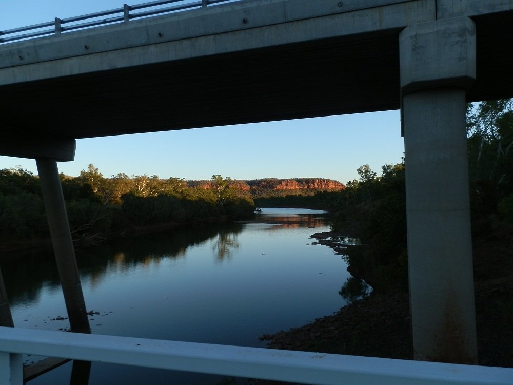 Sunrise through the new; and from the old Victoria River Crossing Bridge, Northern Territory