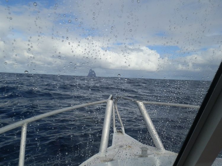 Balls Pyramid through the Sea Spray